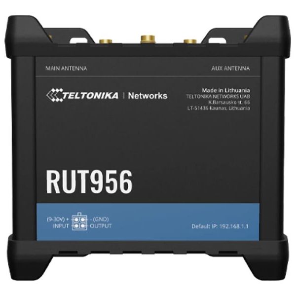 Industrial Router | RUT956 | 802.11n | 10/100 Mbit/s | Ethernet LAN (RJ-45) ports 4 | Mesh Support No | MU-MiMO No | 2G/3G/4G | Antenna type 2 x SMA for LTE, 2 x RP-SMA for WiFi, 1 x SMA for GNSS | 1x USB 2.0