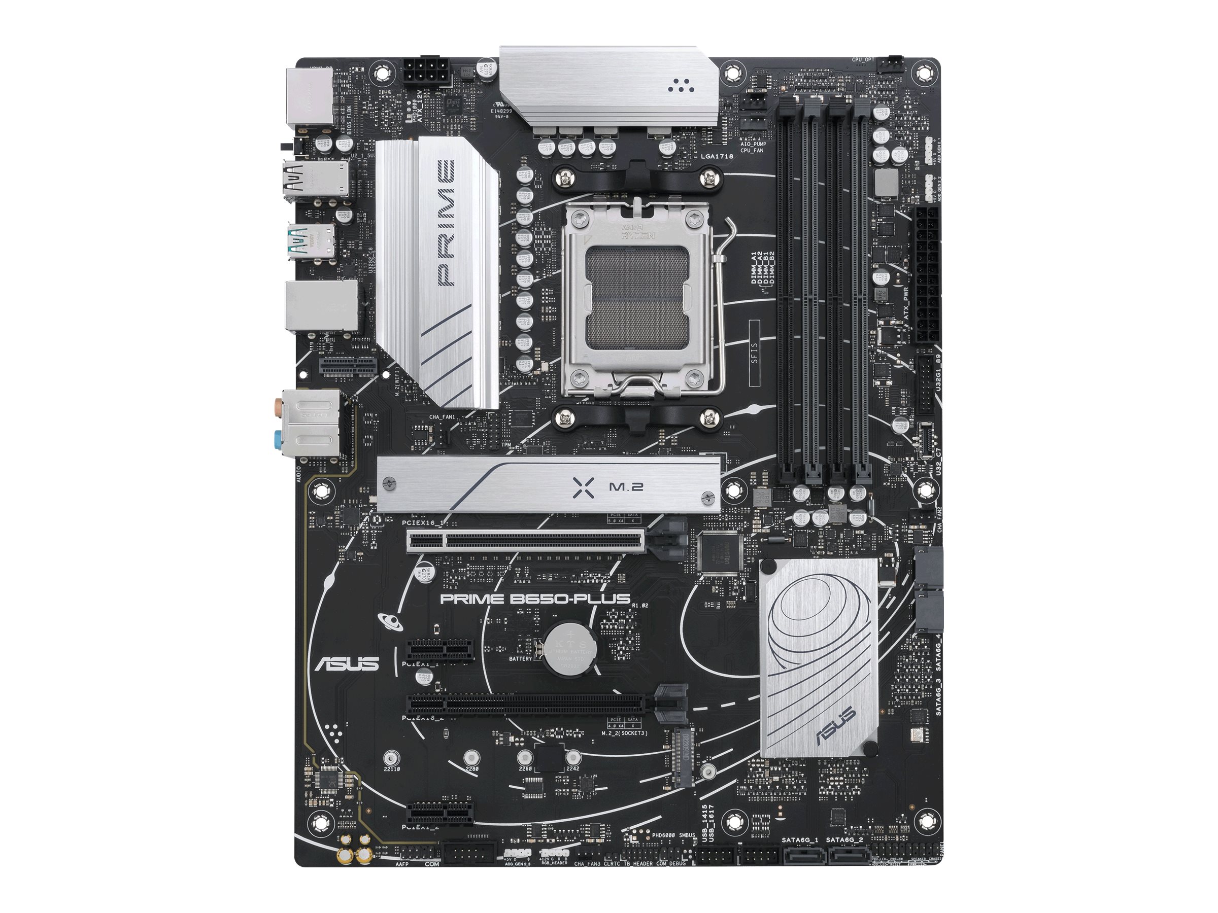Asus | PRIME B650-PLUS | Processor family AMD | Processor socket AM5 | DDR5 DIMM | Memory slots 4 | Supported hard disk drive interfaces SATA, M.2 | Number of SATA connectors 4 | Chipset AMD B650 | ATX - Image 2