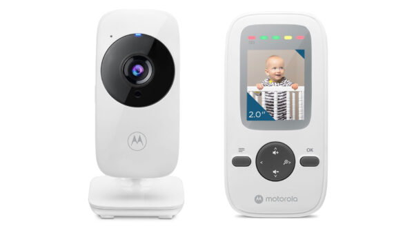 Motorola | Video Baby Monitor | VM481 2.0" | 2.0" diagonal color screen; LED sound level indicator; Infrared night vision; 2.4GHz FHSS wireless technology for in-home viewing; Digital zoom; High sensitivity microphone; Rechargeable parent unit; Secure and private connection | White