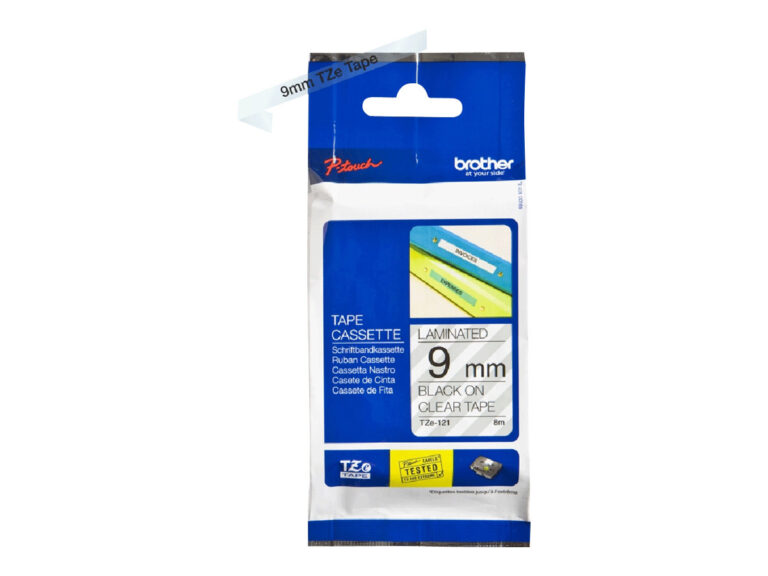 Brother | TZe-121 Laminated Tape | Black on Clear | TZe | 8 m | 9 cm