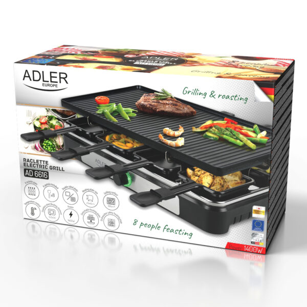 Adler | Raclette - electric grill | AD 6616 | Table | 1400 W | Black/Stainless steel - Image 18