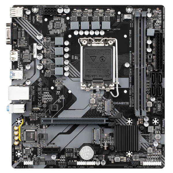 Gigabyte | B760M H DDR4 1.0 M/B | Processor family Intel | Processor socket LGA1700 | DDR4 DIMM | Memory slots 2 | Supported hard disk drive interfaces SATA, M.2 | Number of SATA connectors 4 | Chipset Intel B760 Express | Micro ATX