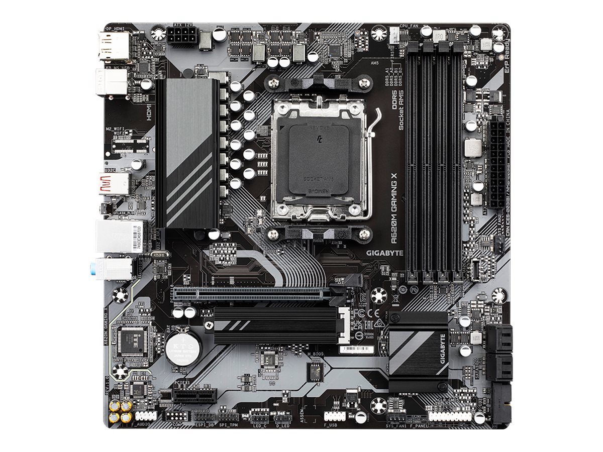 Gigabyte | A620M GAMING XG10 | Processor family AMD | Processor socket AM5 | DDR5 DIMM | Memory slots 4 | Supported hard disk drive interfaces SATA, M.2 | Number of SATA connectors 4 | Chipset AMD A620 | Micro ATX
