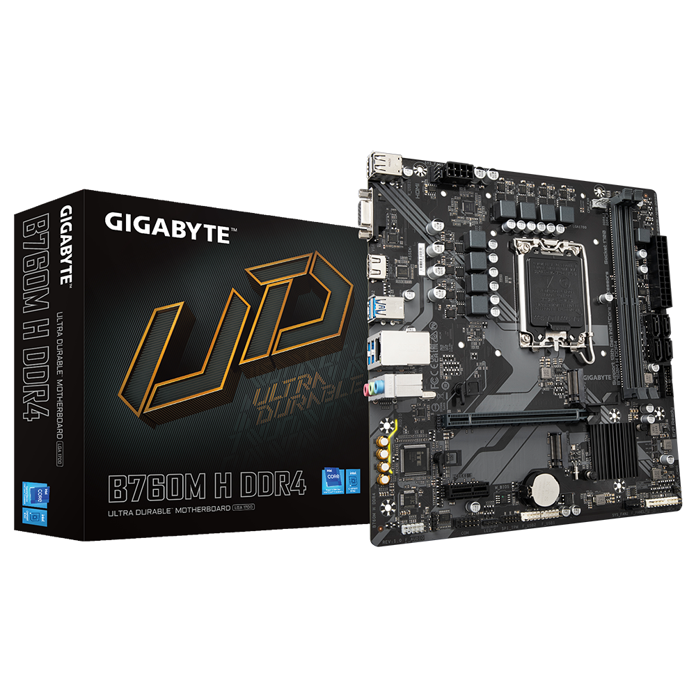 Gigabyte | B760M H DDR4 1.0 M/B | Processor family Intel | Processor socket LGA1700 | DDR4 DIMM | Memory slots 2 | Supported hard disk drive interfaces SATA, M.2 | Number of SATA connectors 4 | Chipset Intel B760 Express | Micro ATX - Image 4