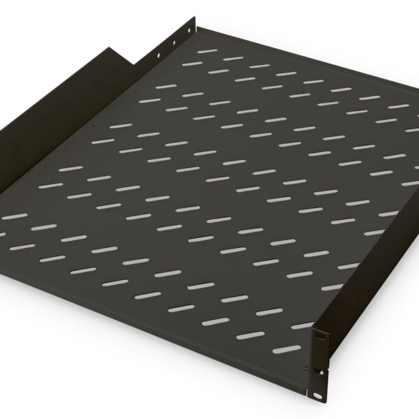Digitus | Fixed Shelf for Racks | DN-19 TRAY-2-55-SW | Black | The shelves for fixed mounting can be installed easy on the two front 483 mm (19“) profile rails of your 483 mm (19“) network- or server cabinet. Due to their stable, perforated steel sheet with a high load capacity, they are the optimal surface for components which are not 483 mm (19”) suitable.