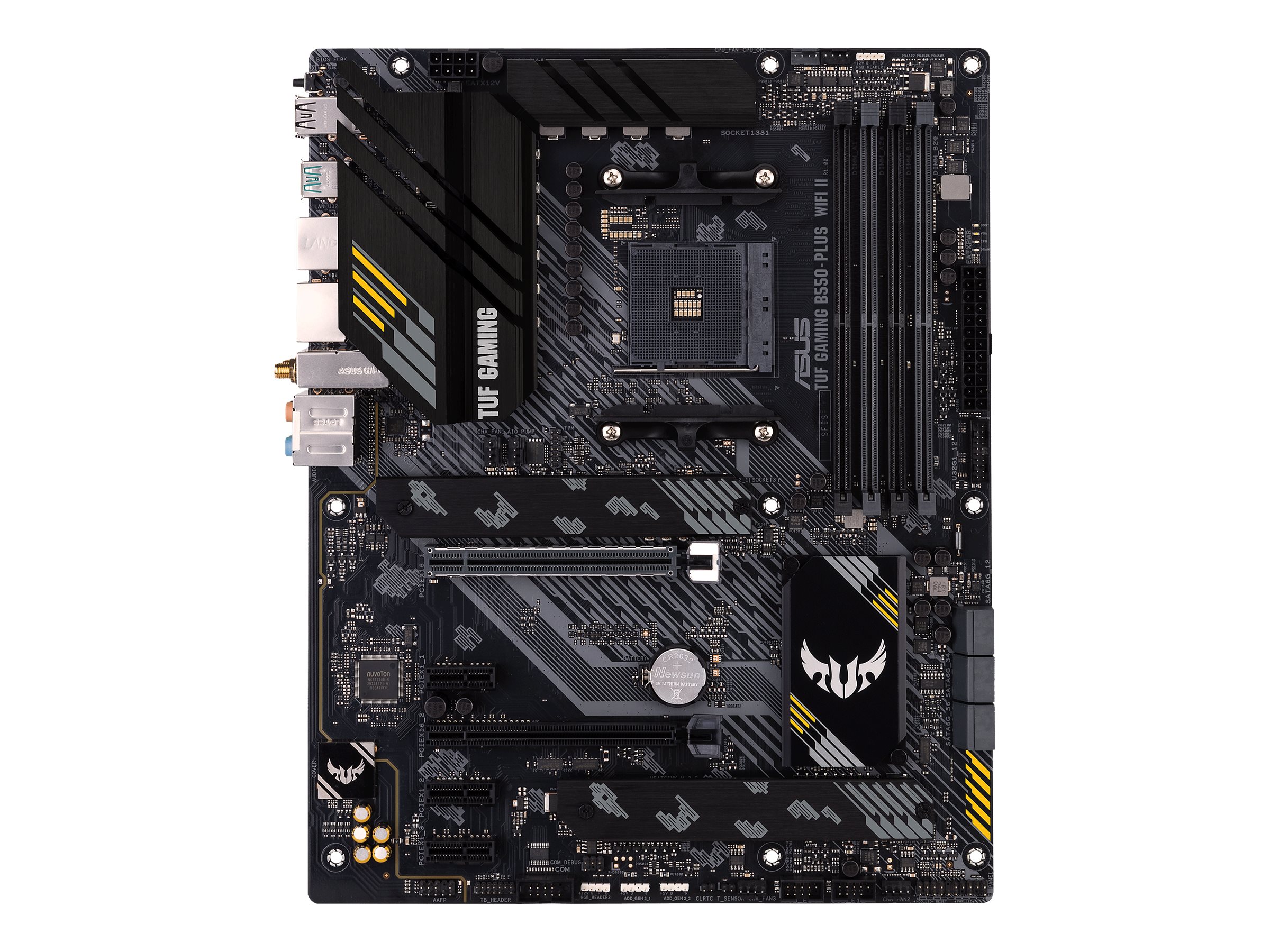 Asus | TUF GAMING B550-PLUS WIFI II | Processor family AMD | Processor socket AM4 | DDR4 DIMM | Memory slots 4 | Supported hard disk drive interfaces SATA, M.2 | Number of SATA connectors 6 | Chipset AMD B550 | 30.5cm x 24.4cm - Image 2