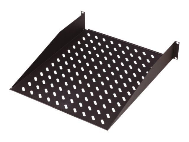Digitus | 2U Fixed Shelf for Racks | DN-19 TRAY-2-SW | Black | Perfect for storage of components which are not 483 mm (19”) suitable. Slim design which takes space of 2 height units. Easy and quick to mount or dismount. Dimensions 88x482x349 mm, up to 25 kg - Image 2