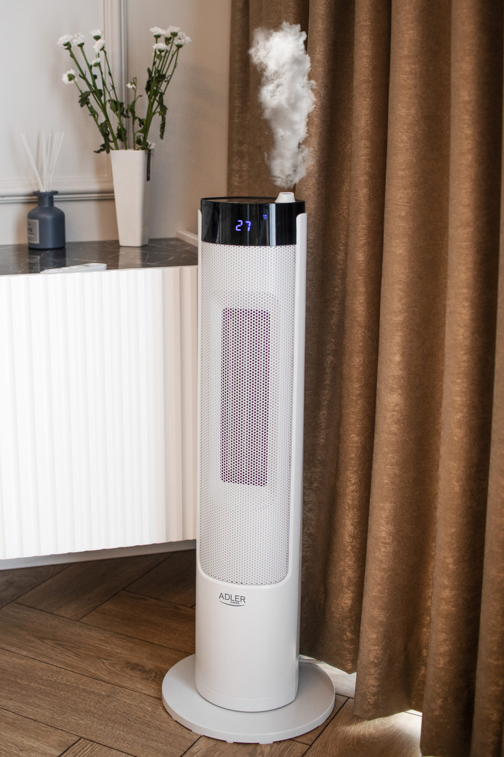 Adler | Tower Fan Heater with Humidifier | AD 7730 | Ceramic | 2200 W | Number of power levels 2 | Suitable for rooms up to 25 m² | White - Image 8