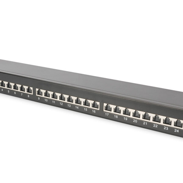 CAT 6A | Patch Panel | RJ45, 8P8C | Suitable for 483 mm (19") cabinet mounting; Transmission properties: Category 6A, Class EA; Area of application: Up to 500 MHz, 10GBase-T; Size:482.6 x 44 x 109mm | RJ45 shielding (Tinned bronze)
