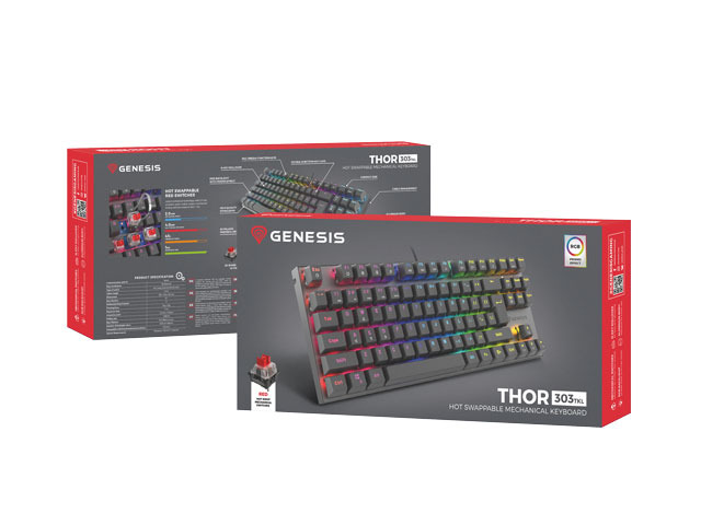 Genesis | THOR 303 TKL | Mechanical Gaming Keyboard | Wired | RGB LED light | US | USB Type-A | 865 g | Replaceable "HOT SWAP" Switches - Image 8