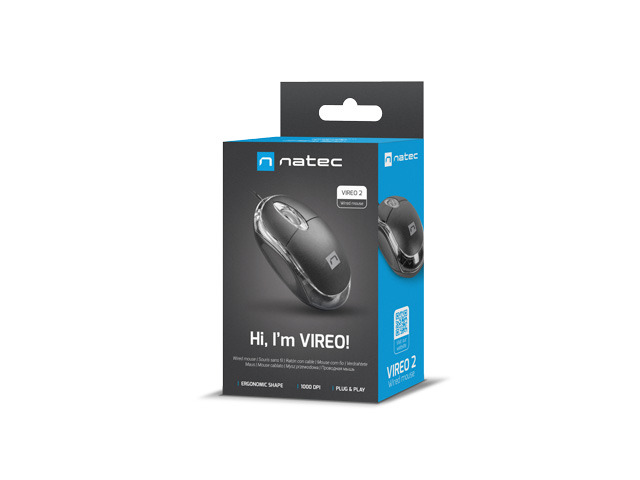 Natec Mouse, Vireo 2, Wired, 1000 DPI, Optical, Black | Natec | Mouse | Optical | Wireless | Green | Robin - Image 6