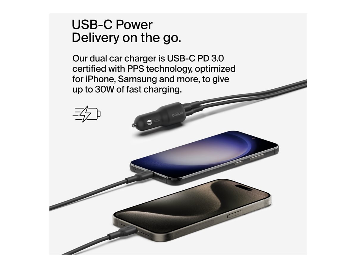 Belkin | BOOST CHARGE 42w-30w USB-C PD PPS + 12w USB-A Car Charger, | CCB005btBK - Image 3