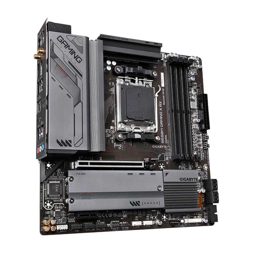 Gigabyte | B650M GAMING X AX 1.1 M/B | Processor family AMD | Processor socket AM5 | DDR5 DIMM | Memory slots 4 | Supported hard disk drive interfaces SATA, M.2 | Number of SATA connectors 4 | Chipset B650 | Micro ATX - Image 4