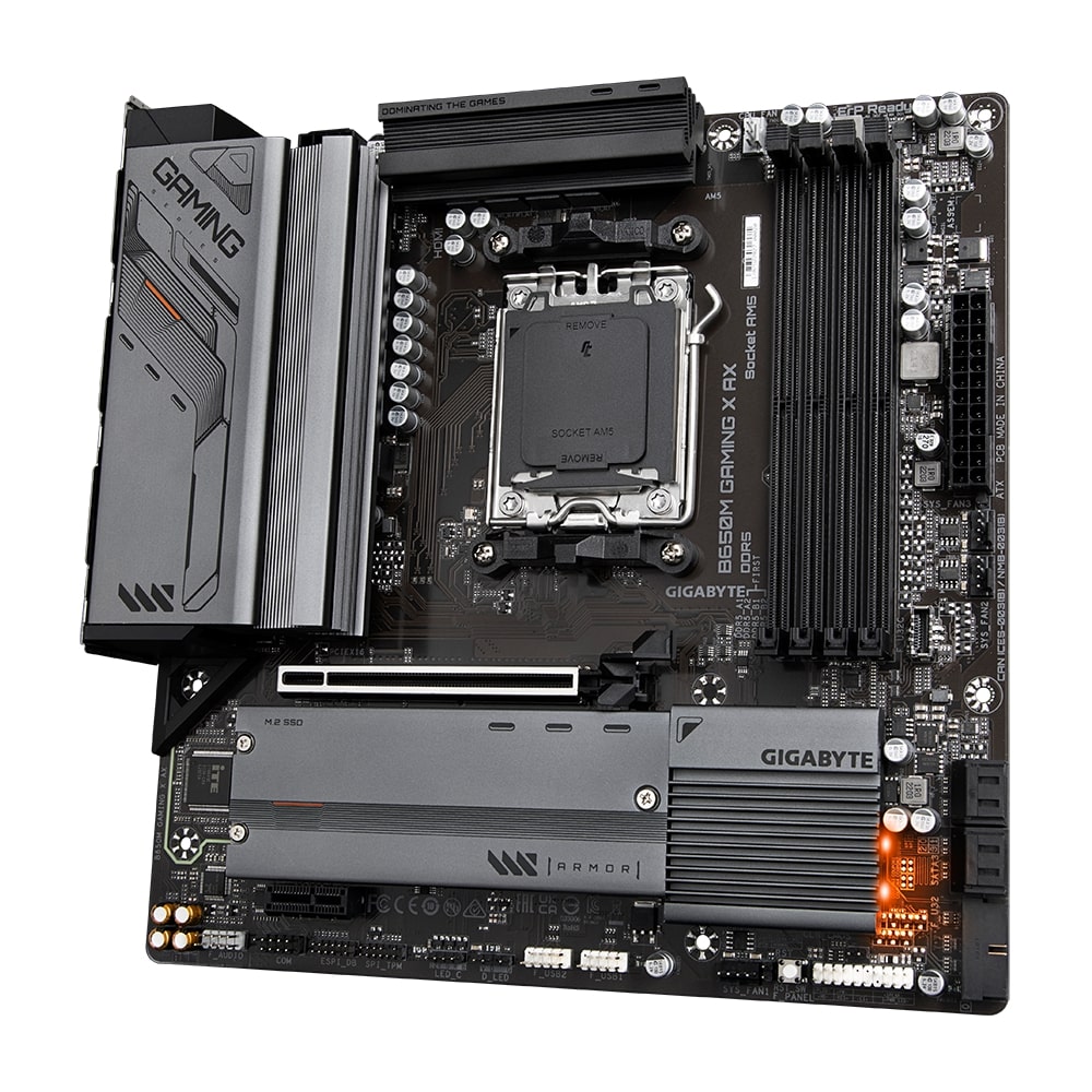 Gigabyte | B650M GAMING X AX 1.1 M/B | Processor family AMD | Processor socket AM5 | DDR5 DIMM | Memory slots 4 | Supported hard disk drive interfaces SATA, M.2 | Number of SATA connectors 4 | Chipset B650 | Micro ATX - Image 5