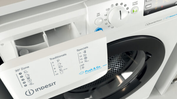 INDESIT | Washing machine | BWSE 71295X WBV EU | Energy efficiency class B | Front loading | Washing capacity 7 kg | 1200 RPM | Depth 43.5 cm | Width 59.5 cm | Display | Big Digit | White - Image 4