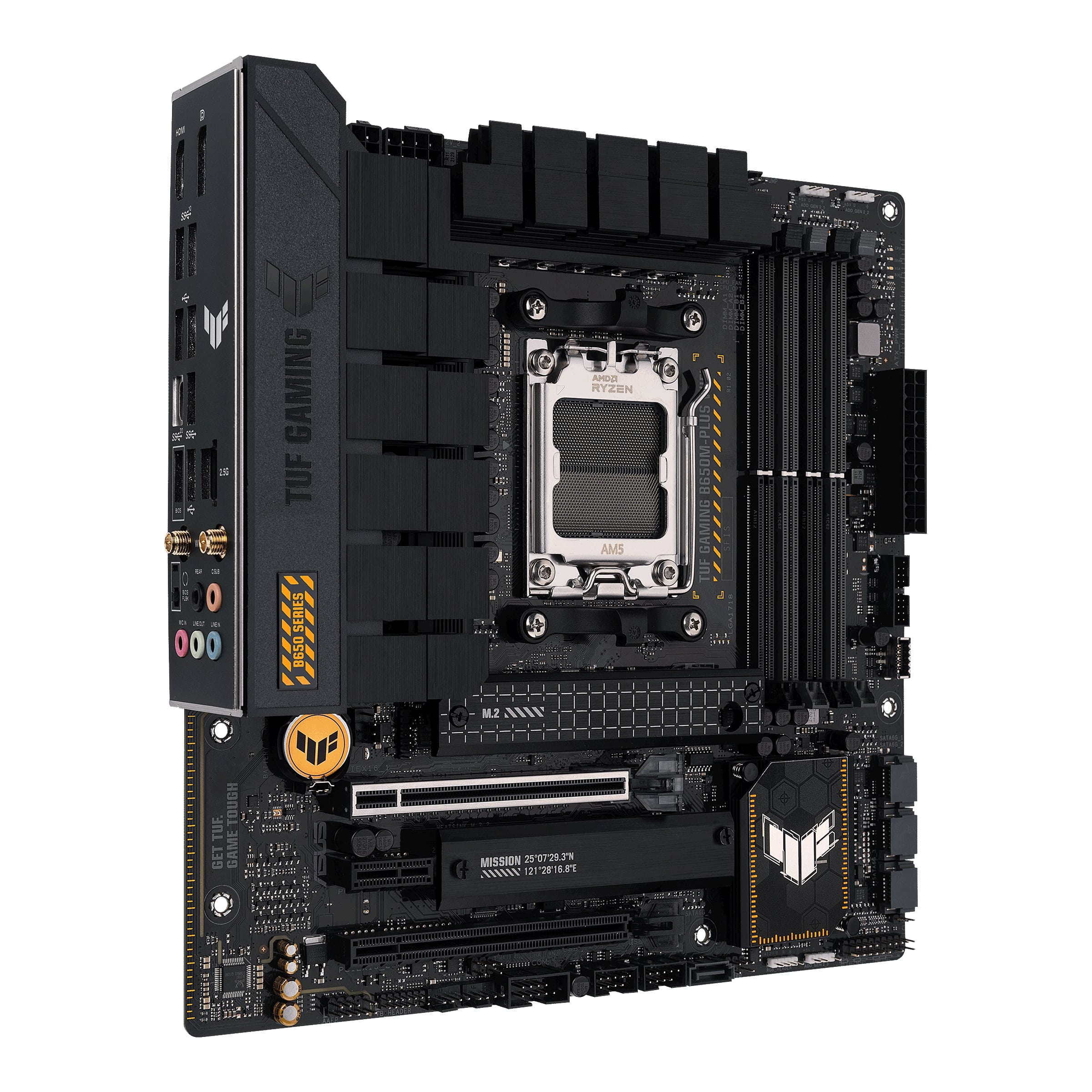 Asus | TUF GAMING B650M-PLUS WIFI | Processor family AMD | Processor socket AM5 | DDR5 DIMM | Memory slots 4 | Supported hard disk drive interfaces SATA, M.2 | Number of SATA connectors 4 | Chipset AMD B650 | micro-ATX - Image 3