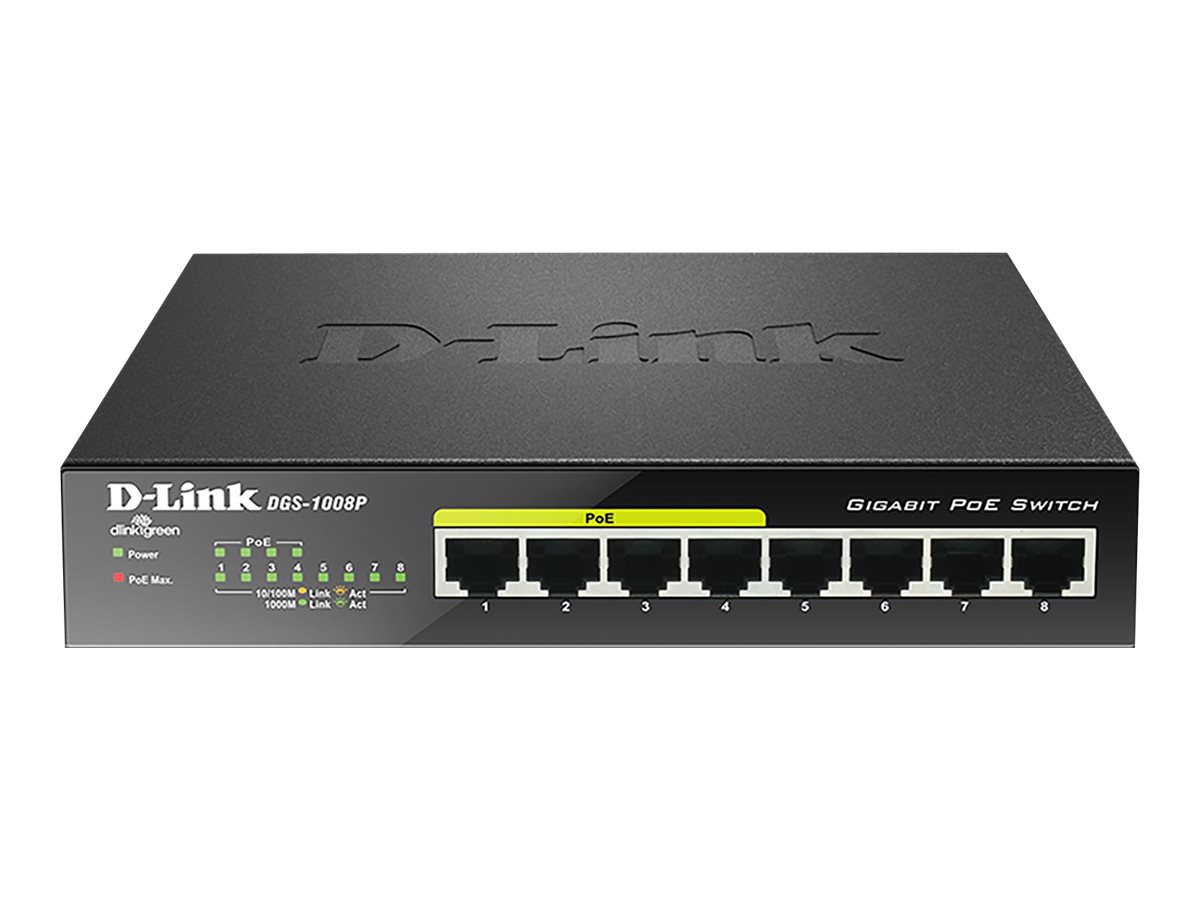 D-Link | 8-Port Gigabit PoE Switch (4xPoE) | DGS-1008P | Unmanaged | Desktop | Power supply type External - Image 2