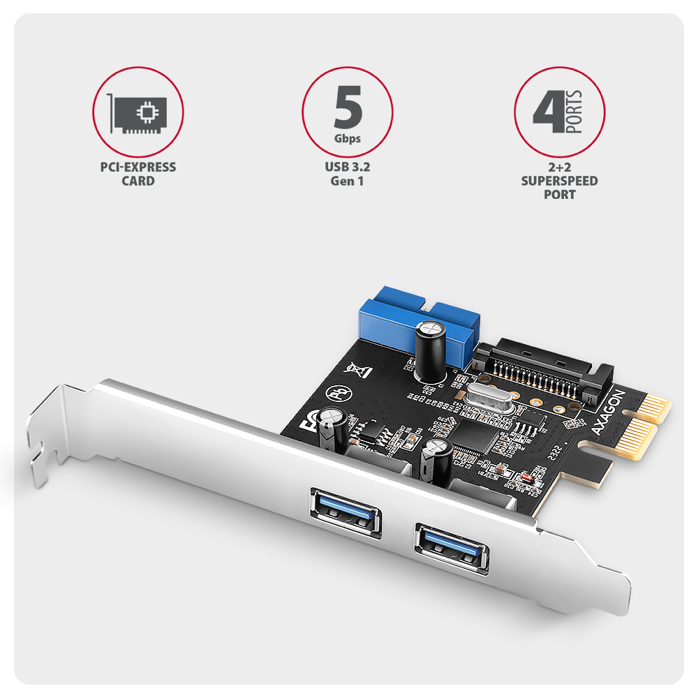 AXAGON PCI-Express card with a pair of internal and a pair of external USB 5Gbps ports | PCEU-232RS - Image 2