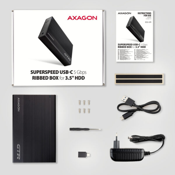 AXAGON Ribbed aluminum USB 3.2 Gen 1 - SATA 6G external box for 3.5" HDD | EE35-GTR - Image 7