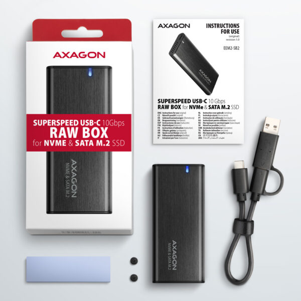 AXAGON External USB-C 3.2 Gen 2 metal box for M.2 NVMe & SATA SSD disks | EEM2-SB2 - Image 11