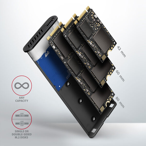 AXAGON External USB-C 3.2 Gen 2 metal box for M.2 NVMe & SATA SSD disks | EEM2-SG2 - Image 9