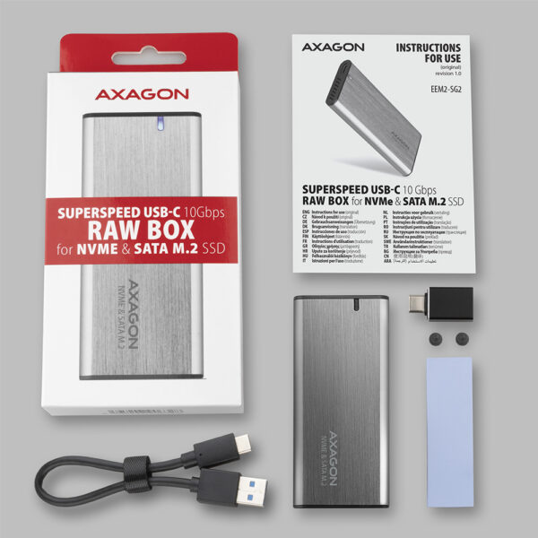AXAGON External USB-C 3.2 Gen 2 metal box for M.2 NVMe & SATA SSD disks | EEM2-SG2 - Image 11