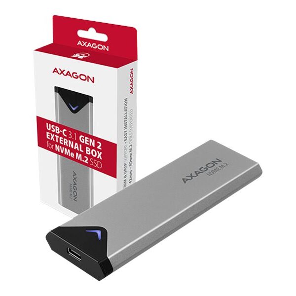 AXAGON External SuperSpeed+ USB-C metal box for M.2 NVMe SSD disks having sizes of up 42 to 80 mm | EEM2-UG2