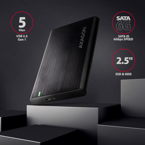 AXAGON Screwless aluminum USB 3.2 Gen 1 - SATA 6G external box for 2.5" SSD/HDD | EE25-A6M - Image 2
