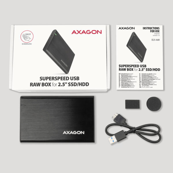 AXAGON Screwless aluminum USB 3.2 Gen 1 - SATA 6G external box for 2.5" SSD/HDD | EE25-A6M - Image 8