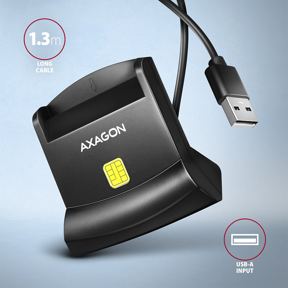 AXAGON Universal desktop USB contact Smart card/ID card reader with long, USB-A cable | CRE-SM4N - Image 4