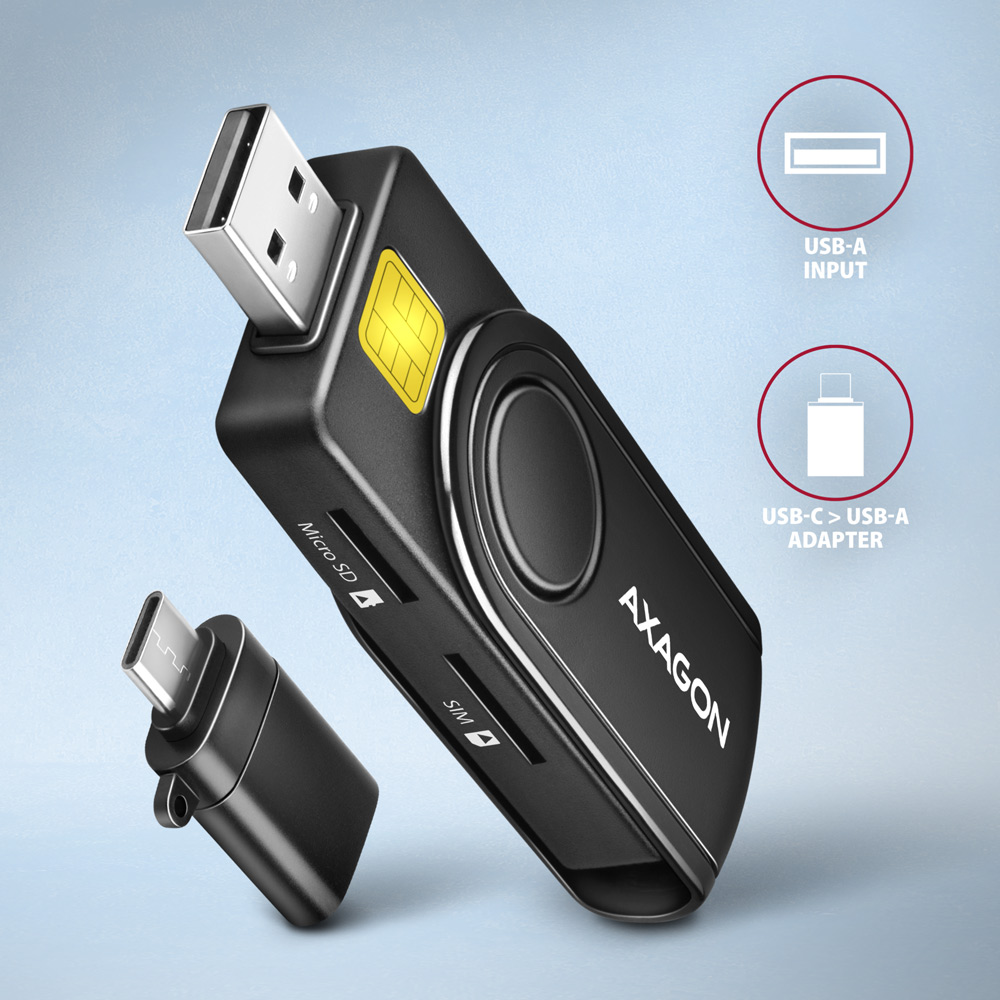 AXAGON Compact travel USB-A + USB-C contact Smart/ID card and SD/microSD/SIM card reader | CRE-SMP2A - Image 6