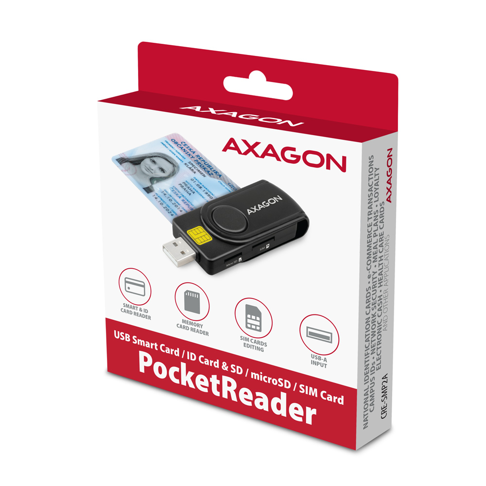 AXAGON Compact travel USB-A + USB-C contact Smart/ID card and SD/microSD/SIM card reader | CRE-SMP2A - Image 9