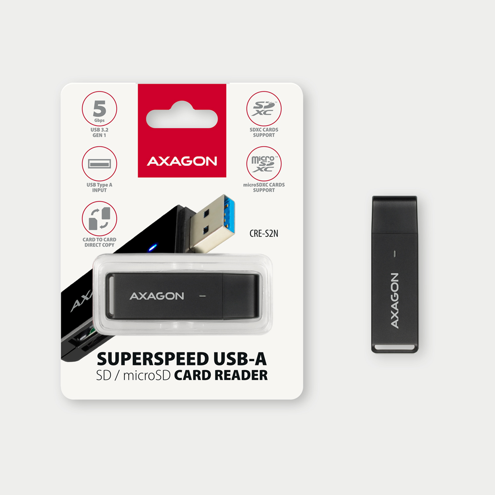 AXAGON Slim super-speed USB 3.2 Gen 1 card reader with a direct USB-A connector | CRE-S2N - Image 7