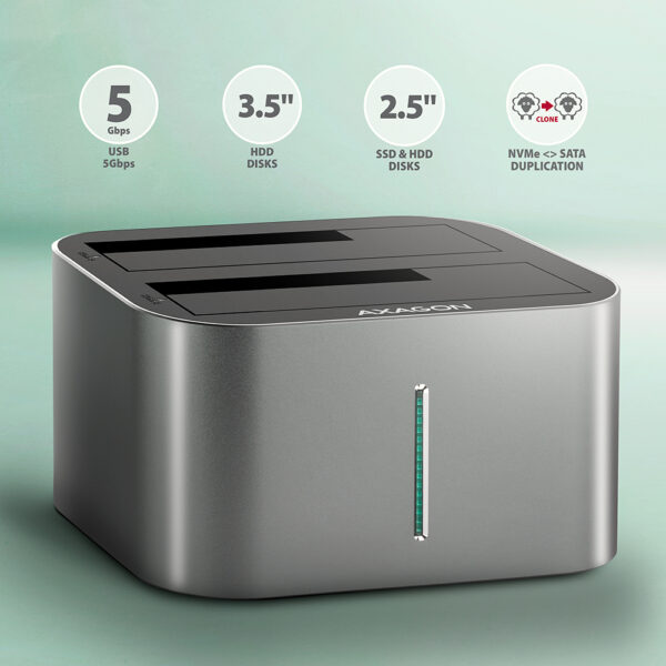 AXAGON | SuperSpeed USB DUAL 2.5"/3.5" HDD/SSD DUAL dock | ADSA-DC - Image 2