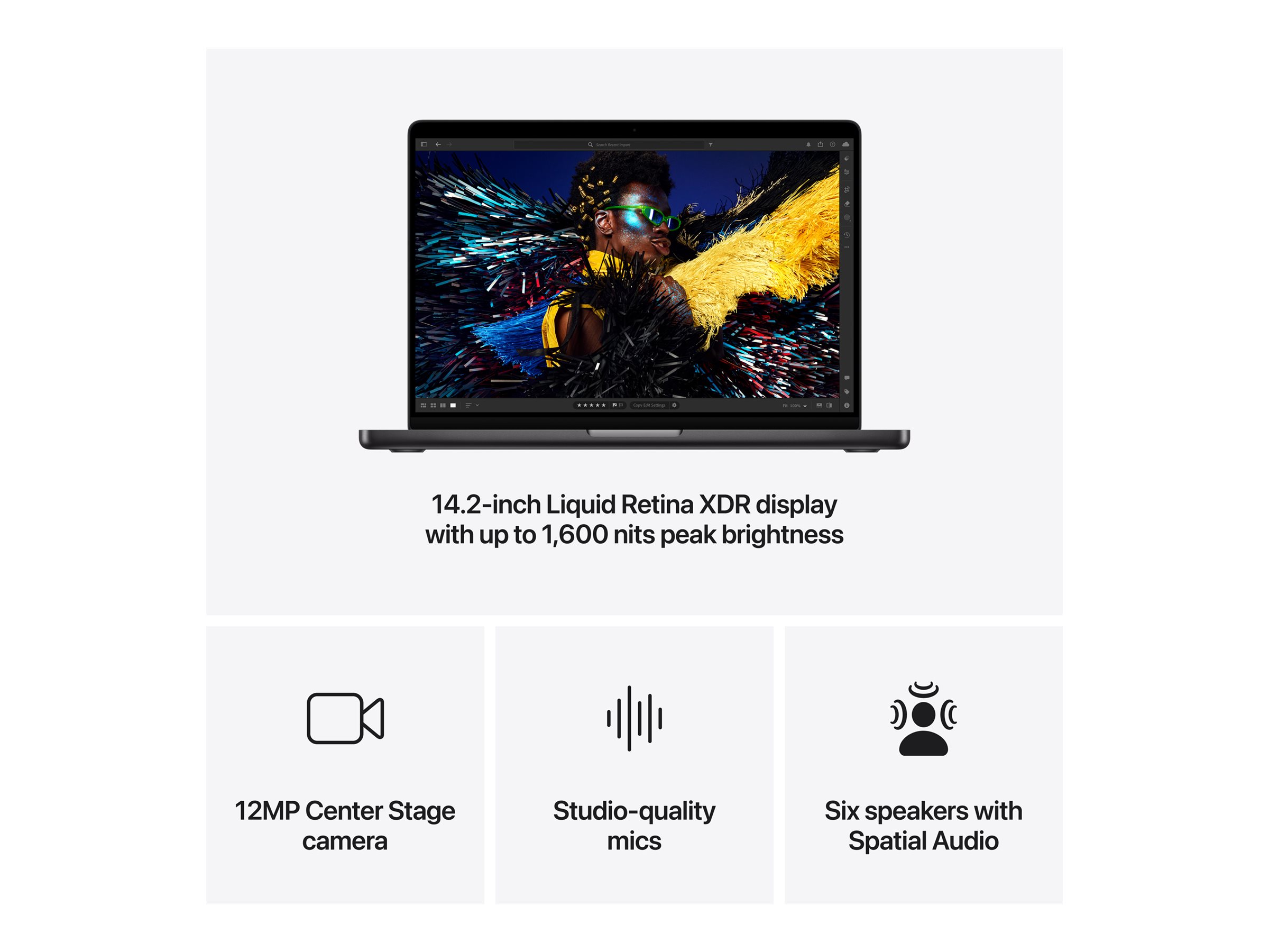 Apple MacBook | Pro | Space Black | 14 " | 3024 x 1964 pixels | Apple M4 Pro | 24 GB | Solid-state drive capacity 512 GB | Apple M4 Pro chip 12-core CPU/16-core GPU | macOS | 802.11ax | Bluetooth version 5.3 | Keyboard language Russian | Keyboard backlit | Warranty 12 month(s) - Image 7