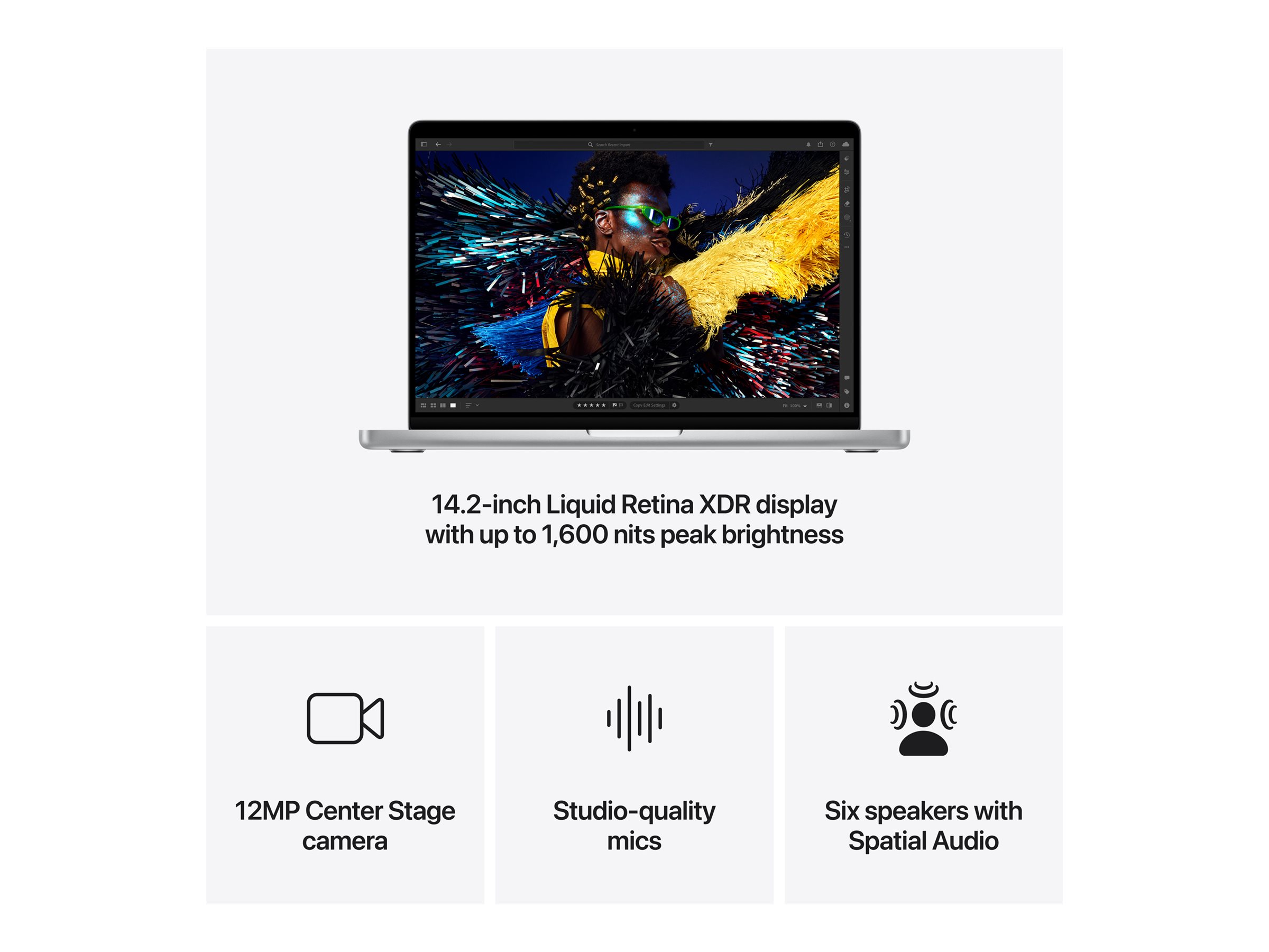 Apple MacBook | Pro | Silver | 14 " | 3024 x 1964 pixels | Apple M4 Pro | 24 GB | Solid-state drive capacity 1000 GB | Apple M4 Pro chip 14-core CPU/20-core GPU | macOS | 802.11ax | Bluetooth version 5.3 | Keyboard language Russian | Keyboard backlit | Warranty 12 month(s) - Image 13