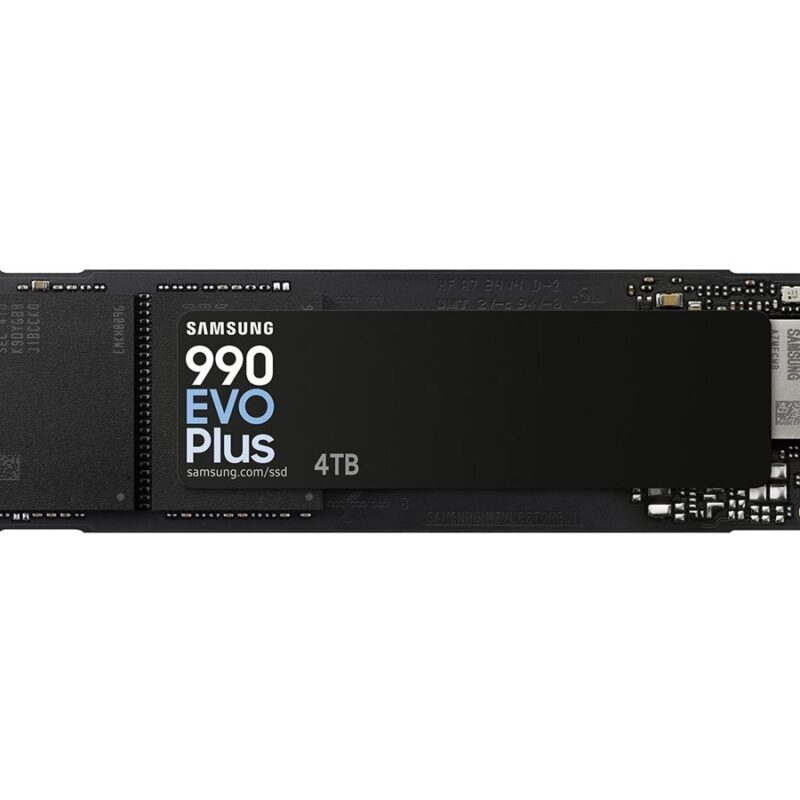 Samsung 990 EVO Plus | 4000 GB | SSD form factor M.2 2280 | Solid-state drive interface PCIe 4.0 x4/5.0 x2 NVMe 2.0 | Read speed 7250 MB/s | Write speed 6300 MB/s