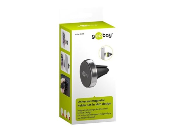 Goobay | Magnetic mount Metal Slim Design for smartphones (35mm) | 38685 | Black/Silver | Magnetic holder is suitable for almost every smartphone; Quick-Snap assembly technology for quick and easy use; Smart and almost invisible fastening option on the car's ventilation shaft; Is also perfect as a table stand for the smartphone - Image 9