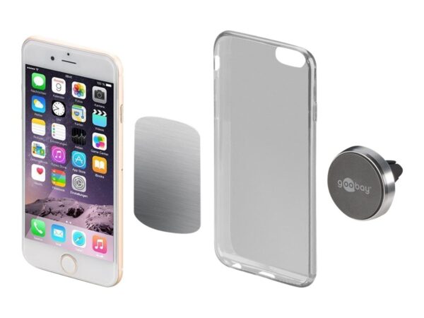 Goobay | Magnetic mount Metal Slim Design for smartphones (35mm) | 38685 | Black/Silver | Magnetic holder is suitable for almost every smartphone; Quick-Snap assembly technology for quick and easy use; Smart and almost invisible fastening option on the car's ventilation shaft; Is also perfect as a table stand for the smartphone - Image 4