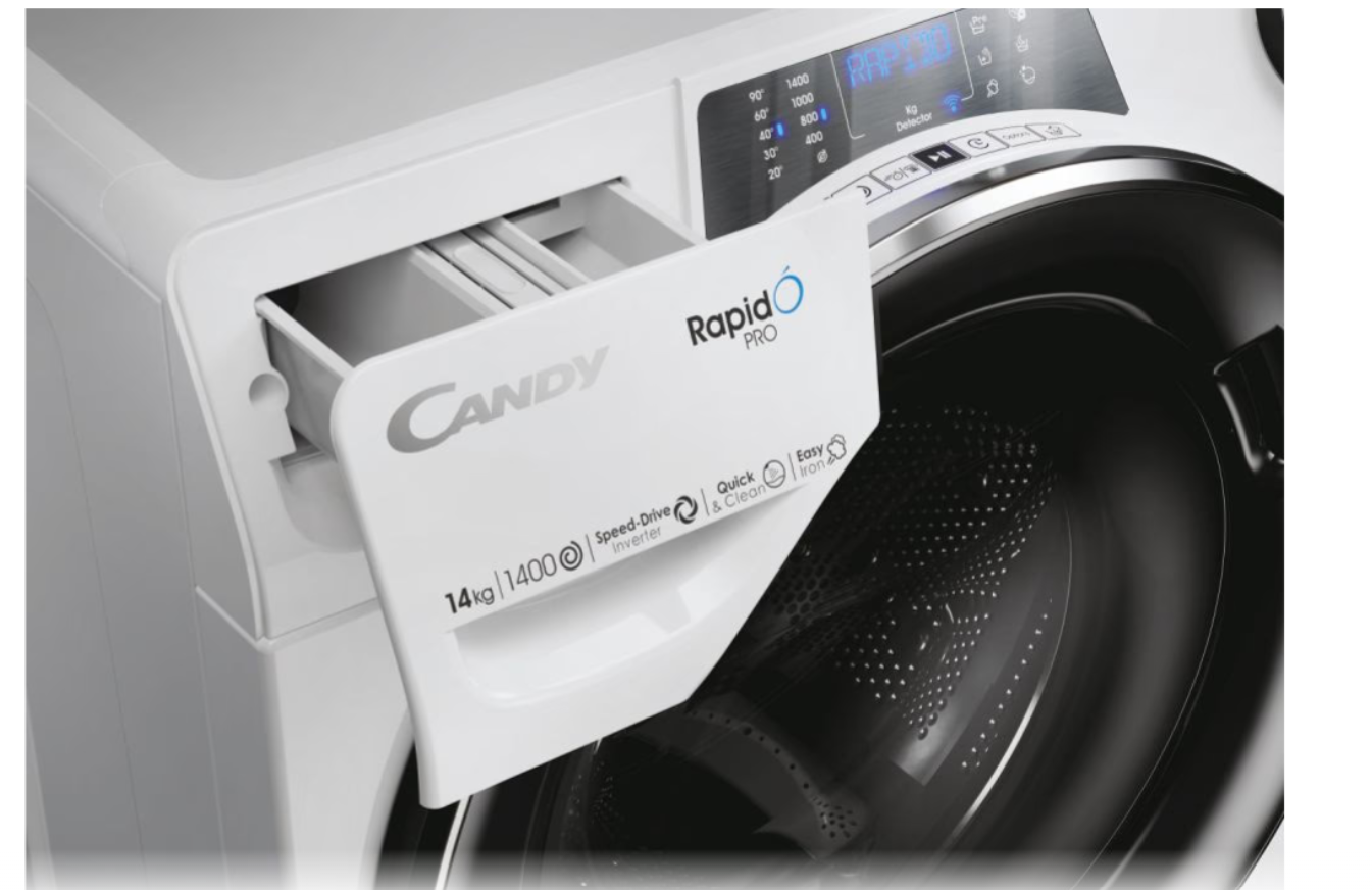 Candy | Washing Machine | RP 4146BWMBC/1-S | Energy efficiency class A | Front loading | Washing capacity 14 kg | 1400 RPM | Depth 67 cm | Width 60 cm | TFT | Steam function | White - Image 9