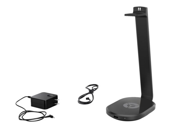 Lenovo | Accessories | Legion S600 Gaming Station | Contact charging for H600 Wireless Headset (5W / ~2.5hr to full); Qi charger with front-facing LED indicator on base for Qi-enabled devices (up to 10W); 2 x extra USB A ports that support data pass-through technology; Power adapter included in the box (45W) for easy setup | USB 2.0 ports quantity 2 - Image 2