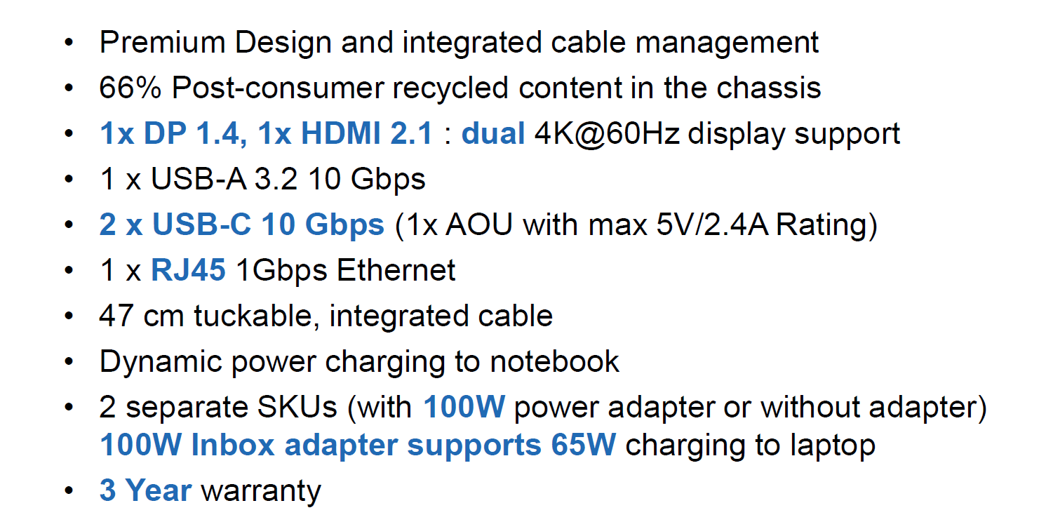 Lenovo | USB-C Dual Display Travel Dock w/o Adapter | 40B90000WW | Ethernet LAN (RJ-45) ports 1 | USB 3.0 (3.1 Gen 1) ports quantity 1 x USB-A 10 Gbps, 2 x USB-C 10 Gbps | HDMI ports quantity 1 | 65 W | Warranty 36 month(s) - Image 3