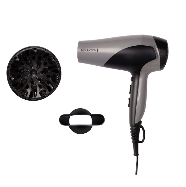 Remington Hair Dryer | D3190S | 2200 W | Number of temperature settings 3 | Ionic function | Diffuser nozzle | Grey/Black - Image 2
