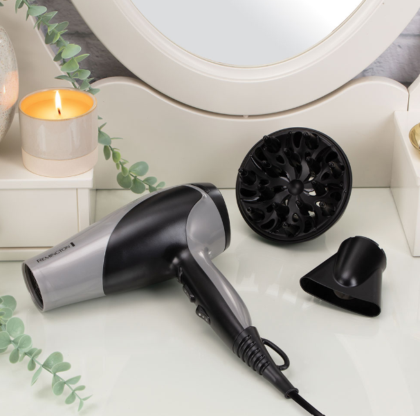 Remington Hair Dryer | D3190S | 2200 W | Number of temperature settings 3 | Ionic function | Diffuser nozzle | Grey/Black - Image 3