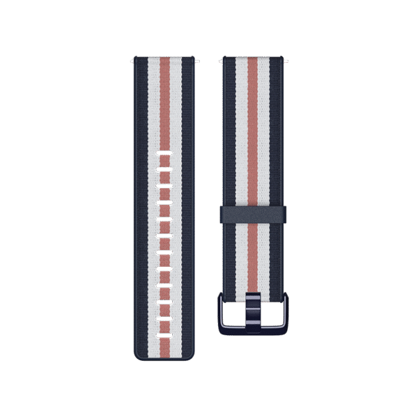 Fitbit | Versa-Lite Woven Hybrid Band, large, navy/pink | The Fitbit Versa woven hybrid band is made of polyester woven material on top and fluoroelastomer material on the bottom with an aluminium buckle. | The Fitbit Versa woven hybrid band is not water resistant.