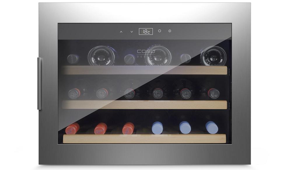 Caso | Wine cooler | WineSafe 18 EB | Energy efficiency class G | Built-in | Bottles capacity Up to 18 bottles | Cooling type Compressor technology | Stainless steel