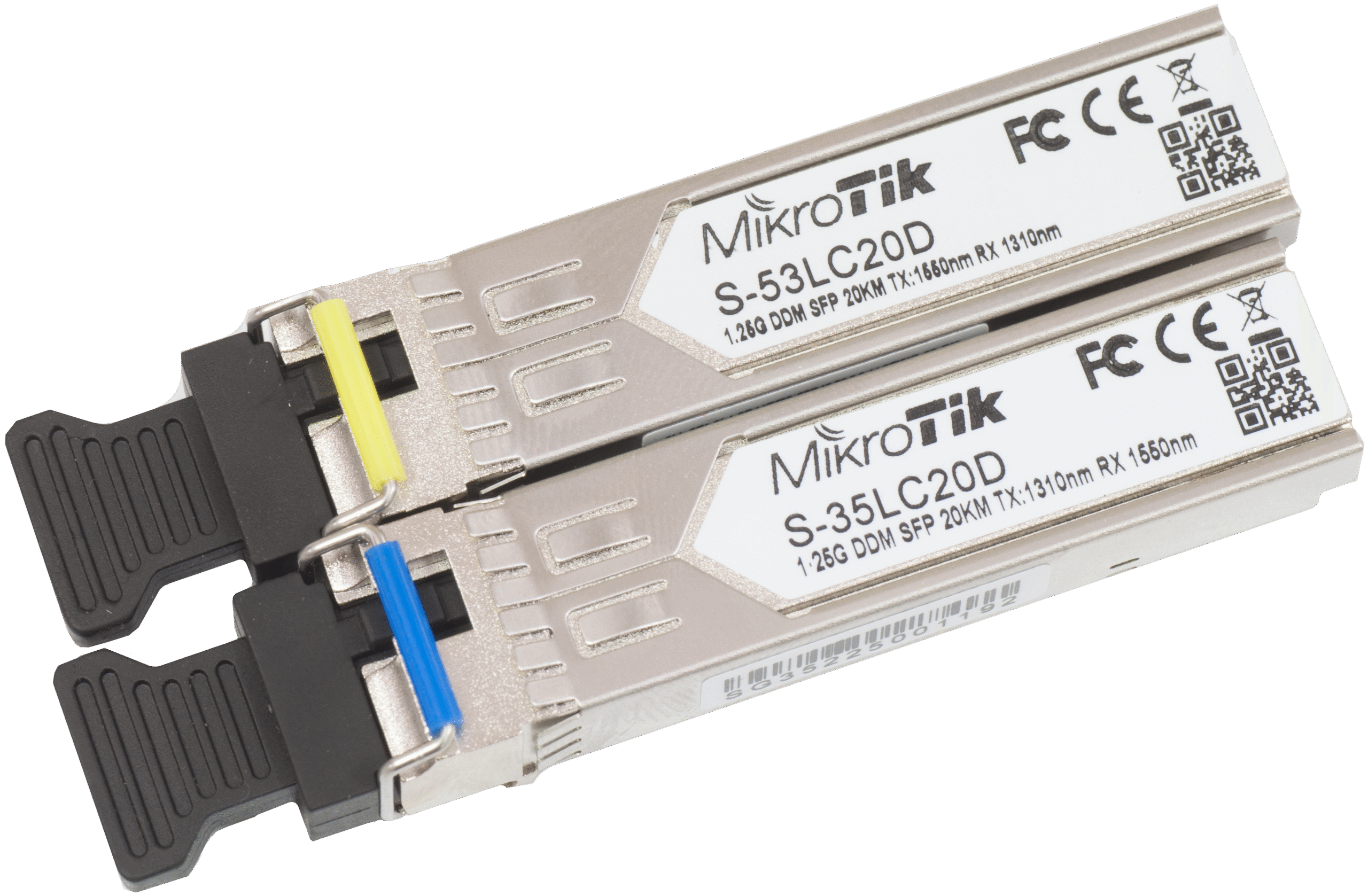 MikroTik Pair of SFP modules S-3553LC20D (S-35LC20D 1.25G SM 20km T1310nm/R1550nm + S-53LC20D 1.25G SM 20km T1550nm/R1310nm) | MikroTik | Maximum transfer distance 20000 m