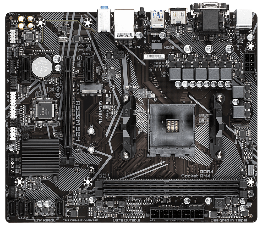 Gigabyte | A520M S2H 1.0 | Processor family AMD | Processor socket AM4 | DDR4 DIMM | Memory slots 2 | Chipset AMD A | Micro ATX - Image 3