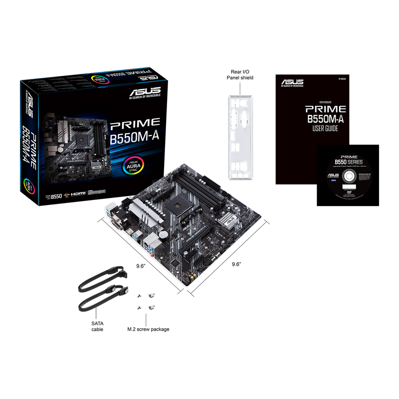 Asus | PRIME B550M-A | Processor family AMD | Processor socket AM4 | DDR4 | Memory slots 4 | Supported hard disk drive interfaces M.2, SATA | Number of SATA connectors 4 | Chipset AMD B | Micro ATX - Image 3