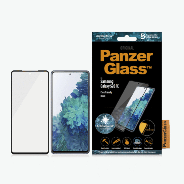 PanzerGlass | Samsung | Galaxy S20 FE CF | Glass | Black | Works with face recognition and is compatible with the in-screen fingerprint reader; Case Friendly | Clear Screen Protector